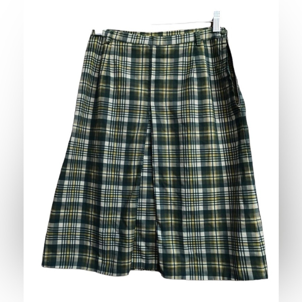 1960s Cotton Plaid Fitted Pencil Skirt Side Zip ~